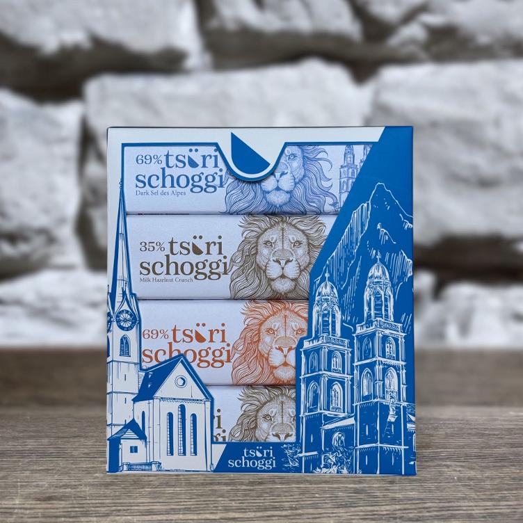 Tsüri Schoggi Geschenkbox Riegel BIO, 4 Stk