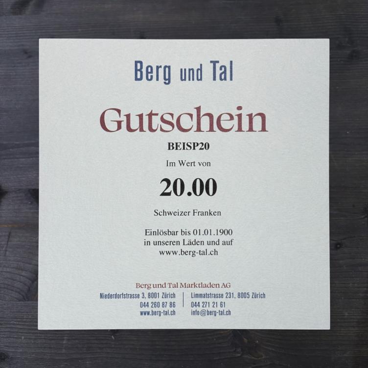 Berg und Tal Gutschein 20 Franken