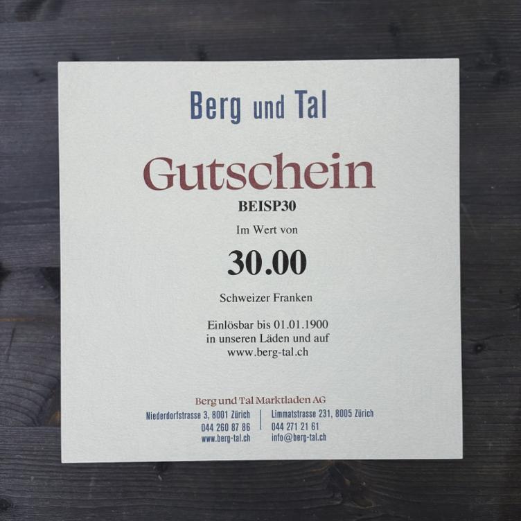 Berg und Tal Gutschein 30 Franken